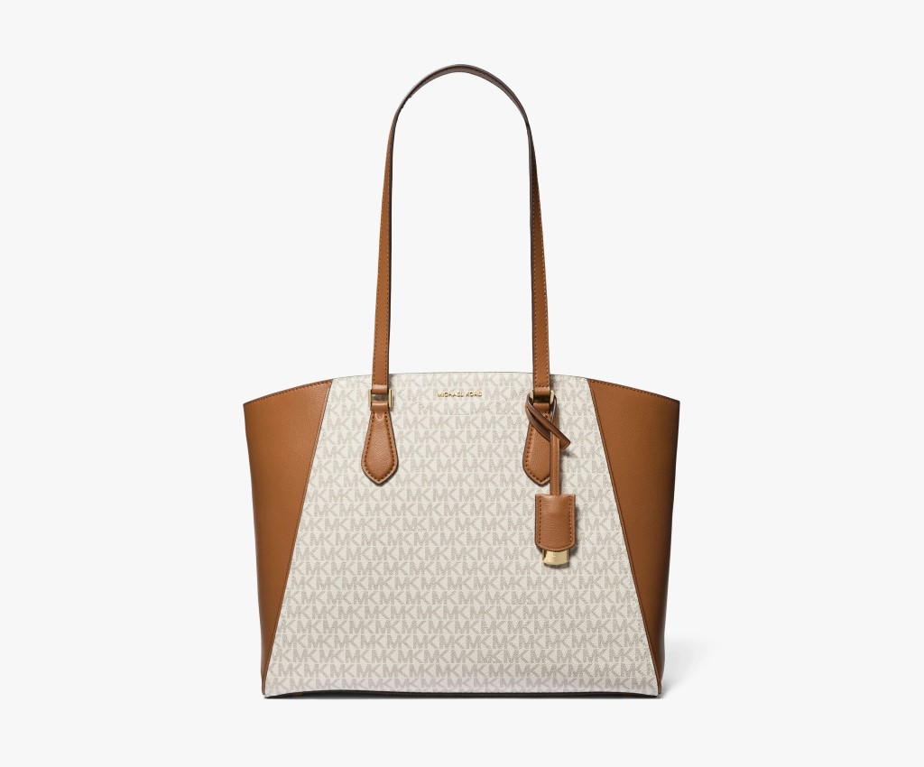Taryn Large Signature Logo And Leather Tote Bag (Vanilla White/Acorn Brown)